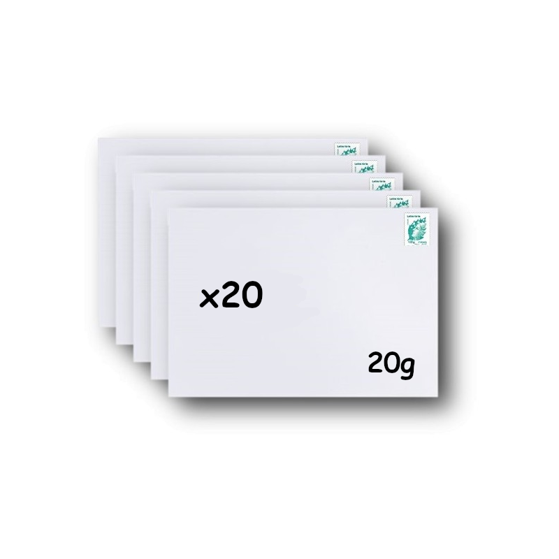 Pack 20 Enveloppes timbrées - Format postal C6 - Lettre verte - 20g