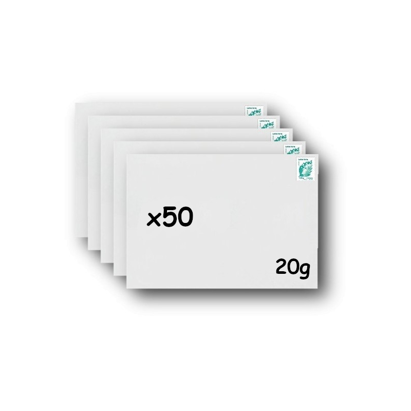 Pack 50 Enveloppes timbrées - Format postal C5 - Lettre verte - 20g