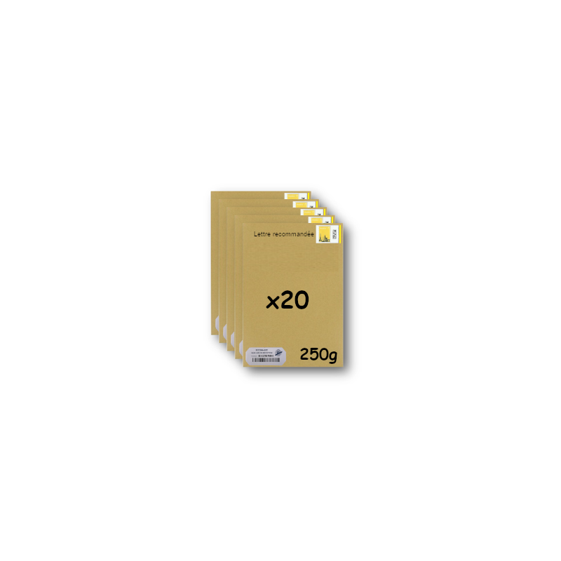 Pack 20 Enveloppes timbrées - Format postal C4 - Lettre recommandée R1 sans AR - 250g