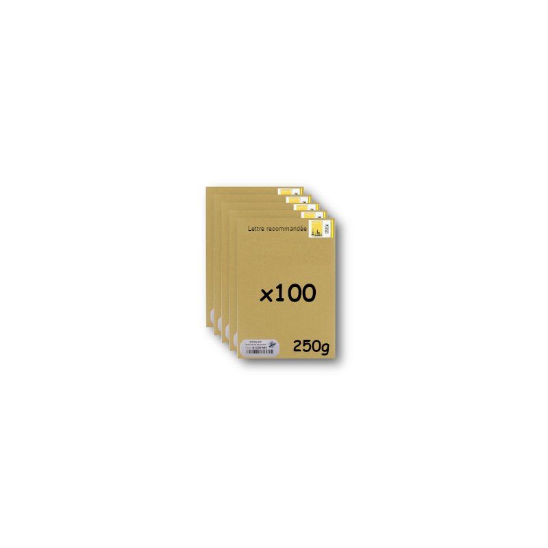 Pack 100 Enveloppes timbrées - Format postal C4 - Lettre recommandée R1 sans AR - 250g