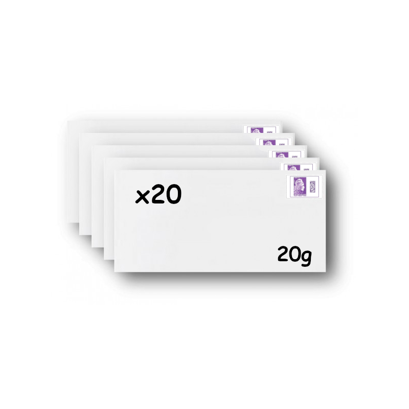 Pack 20 Enveloppes timbrées - Format postal DL - Lettre Internationale- 20g