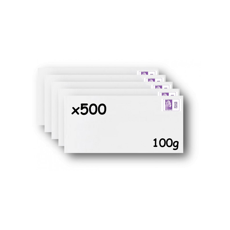 Pack 500 Enveloppes timbrées - Format postal DL - Lettre Internationale- 100g