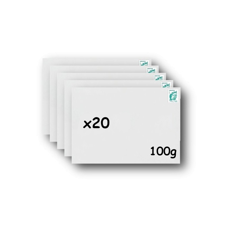 Pack 20 Enveloppes timbrées - Format postal C5 - Lettre verte - 100g