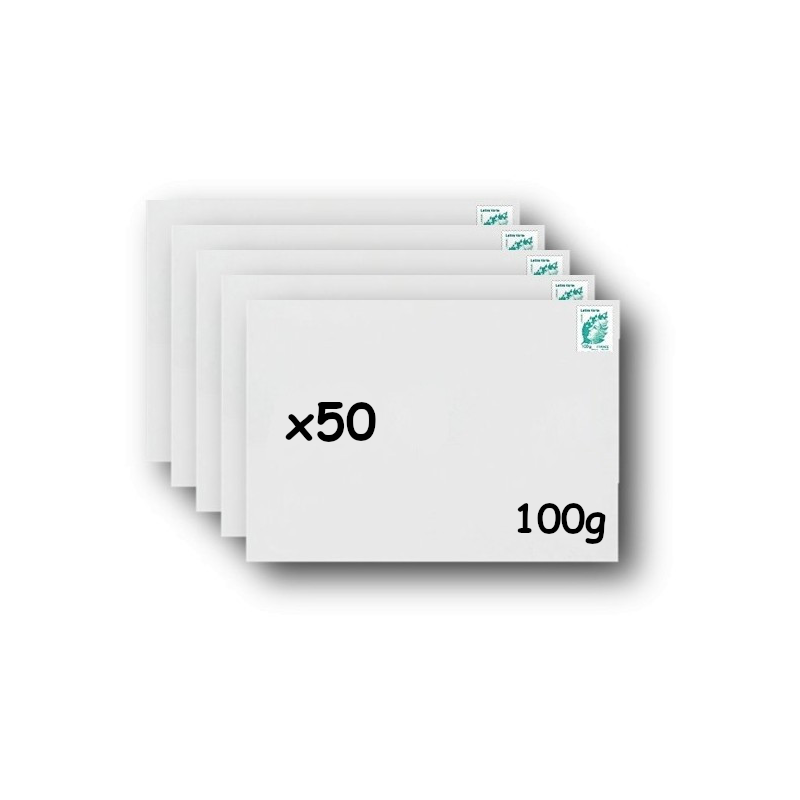 Pack 50 Enveloppes timbrées - Format postal C5 - Lettre verte - 100g