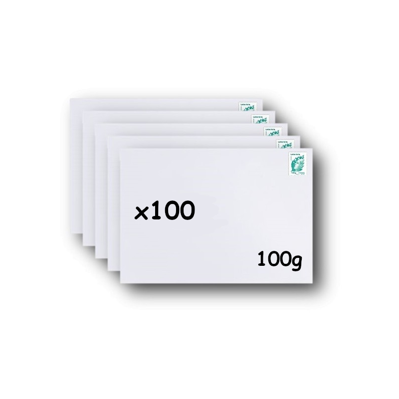 Pack 100 Enveloppes timbrées - Format postal C6 - Lettre verte - 100g