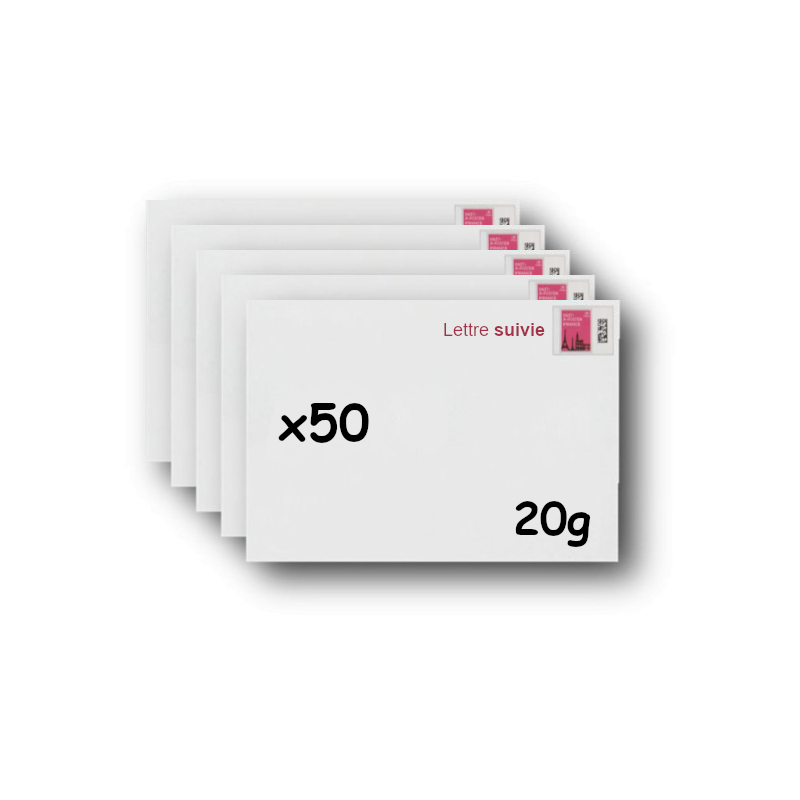 Pack 50 Enveloppes timbrées - Format postal C6 - Lettre suivie - 20g