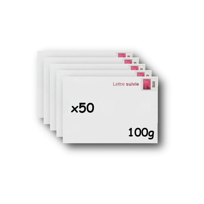 Pack 50 Enveloppes timbrées - Format postal C6 - Lettre suivie - 100g