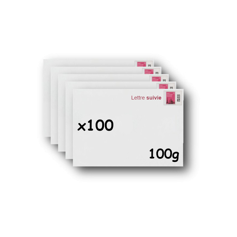 Pack 100 Enveloppes timbrées - Format postal C6 - Lettre suivie - 100g