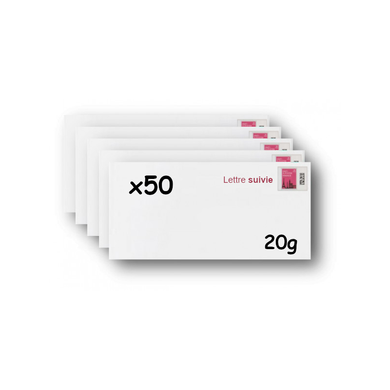 Pack 50 Enveloppes timbrées - Format postal DL - Lettre suivie - 20g