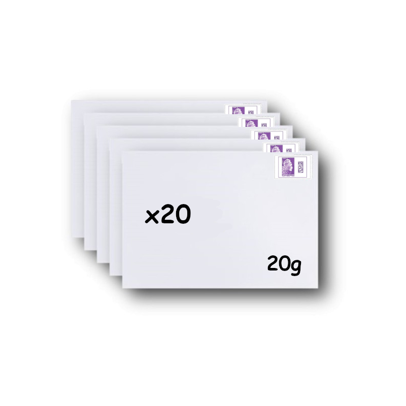 Pack 20 Enveloppes timbrées - Format postal C6 - Lettre Internationale- 20g