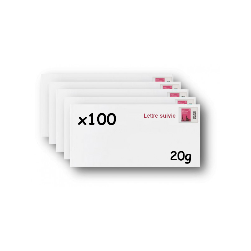 Pack 100 Enveloppes timbrées - Format postal DL - Lettre suivie - 20g