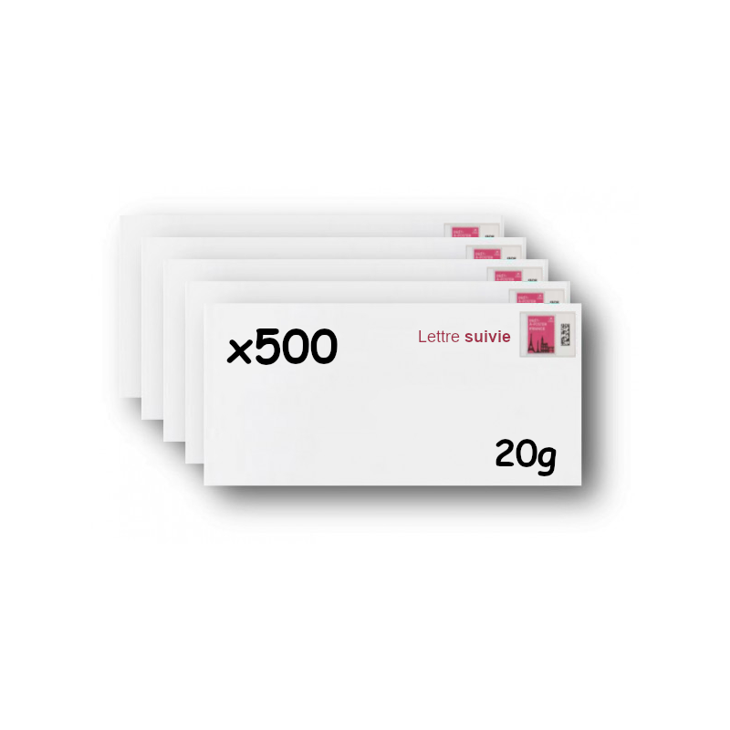 Pack 500 Enveloppes timbrées - Format postal DL - Lettre suivie - 20g