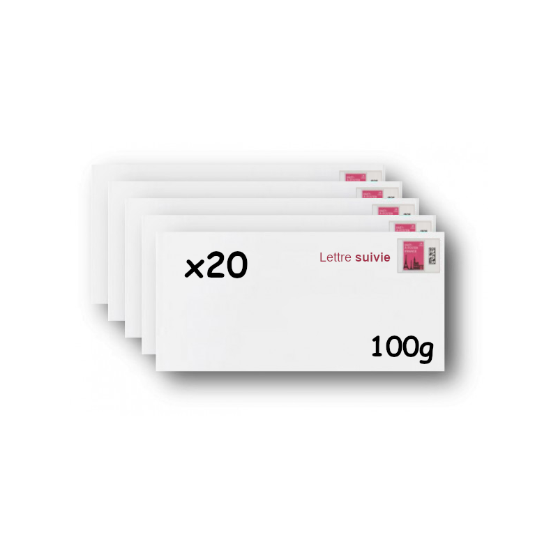 Pack 20 Enveloppes timbrées - Format postal DL - Lettre suivie - 100g