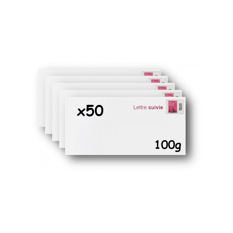 Pack 50 Enveloppes timbrées - Format postal DL - Lettre suivie - 100g