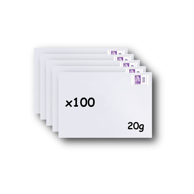Pack 100 Enveloppes timbrées - Format postal C6 - Lettre Internationale- 20g