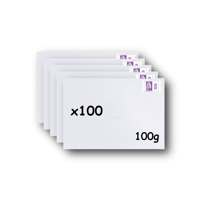 Pack 100 Enveloppes timbrées - Format postal C6 - Lettre Internationale- 100g