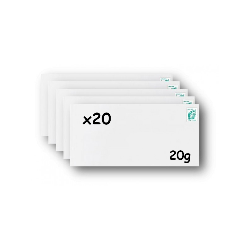 Pack 20 Enveloppes timbrées - Format postal DL - Lettre verte - 20g