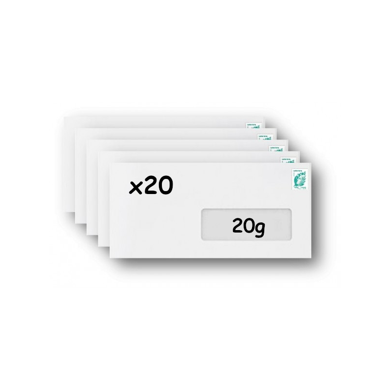 Pack 500 Enveloppes timbrées - Format postal DL - Lettre verte - 20g