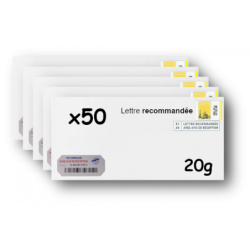 Pack 50 Enveloppes timbrées - Format postal DL - Lettre recommandée R1 avec AR - 20g