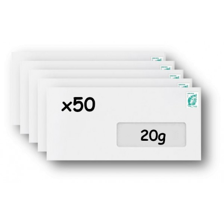 Pack 20 Enveloppes timbrées - Format postal DL - Lettre verte - 100g