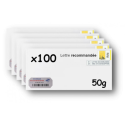 Pack 100 Enveloppes timbrées - Format postal DL - Lettre recommandée R1 avec AR - 50g