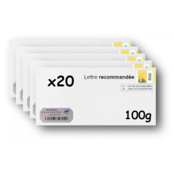 Pack 20 Enveloppes timbrées - Format postal DL - Lettre recommandée R1 avec AR - 100g