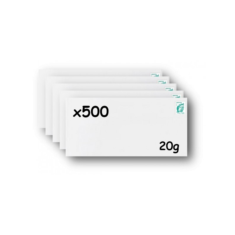 Pack 500 Enveloppes timbrées - Format postal DL - Lettre verte - 20g