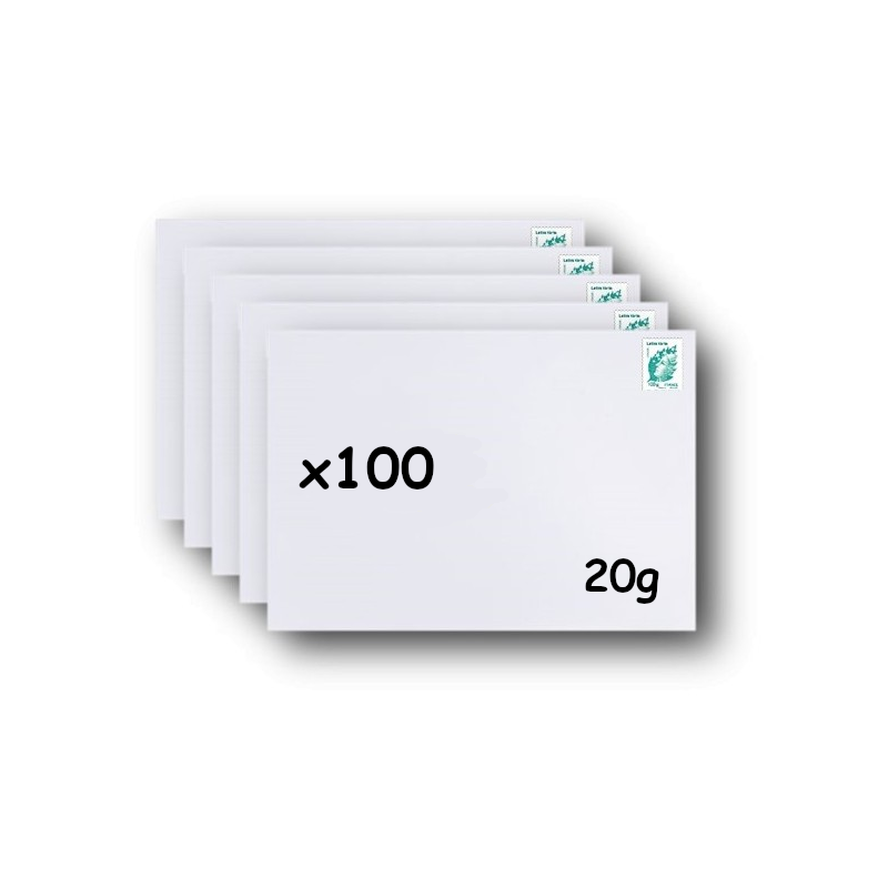 Pack 100 Enveloppes timbrées - Format postal C6 - Lettre verte - 20g