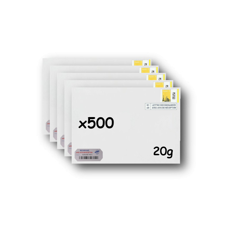Pack 500 Enveloppes timbrées - Format postal C5 - Lettre recommandée R1 avec AR - 20g
