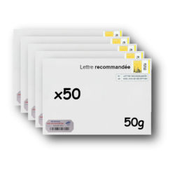 Pack 50 Enveloppes timbrées - Format postal C5 - Lettre recommandée R1 avec AR - 50g