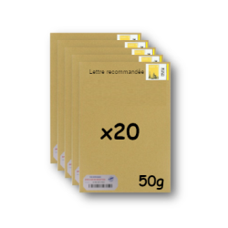 Pack 20 Enveloppes timbrées - Format postal C4 - Lettre recommandée R1 avec AR - 50g