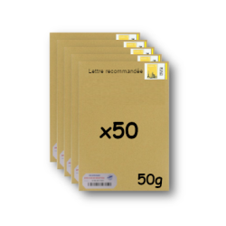 Pack 50 Enveloppes timbrées - Format postal C4 - Lettre recommandée R1 avec AR - 50g