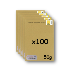 Pack 100 Enveloppes timbrées - Format postal C4 - Lettre recommandée R1 avec AR - 50g