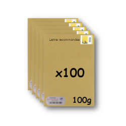 Pack 100 Enveloppes timbrées - Format postal C4 - Lettre recommandée R1 avec AR - 100g