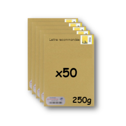 Pack 50 Enveloppes timbrées - Format postal C4 - Lettre recommandée R1 avec AR - 250g
