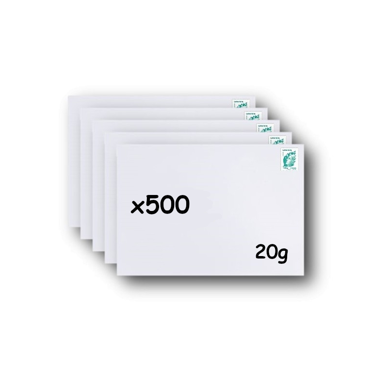 Pack 500 Enveloppes timbrées - Format postal C6 - Lettre verte - 20g