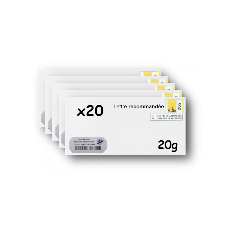 Pack 20 Enveloppes timbrées - Format postal DL - Lettre recommandée R1 sans AR - 20g
