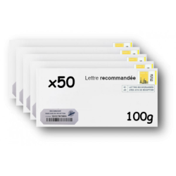 Pack 50 Enveloppes timbrées - Format postal DL - Lettre recommandée R1 sans AR - 100g