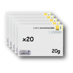 Pack 20 Enveloppes timbrées - Format postal C5 - Lettre recommandée R1 sans AR - 20g