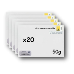 Pack 20 Enveloppes timbrées - Format postal C5 - Lettre recommandée R1 sans AR - 50g