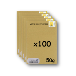 Pack 100 Enveloppes timbrées - Format postal C4 - Lettre recommandée R1 sans AR - 50g