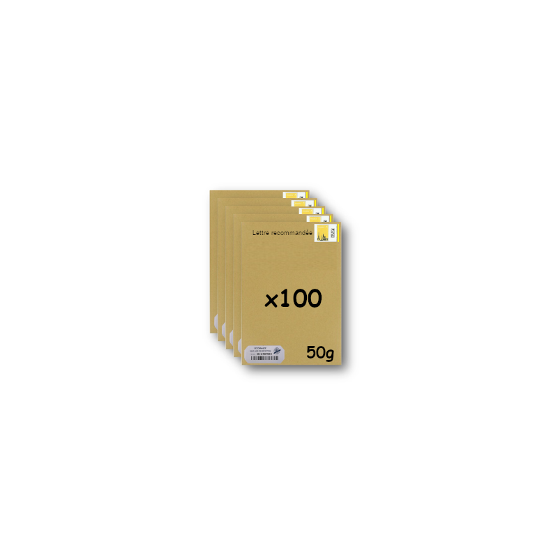 Pack 100 Enveloppes timbrées - Format postal C4 - Lettre recommandée R1 sans AR - 50g